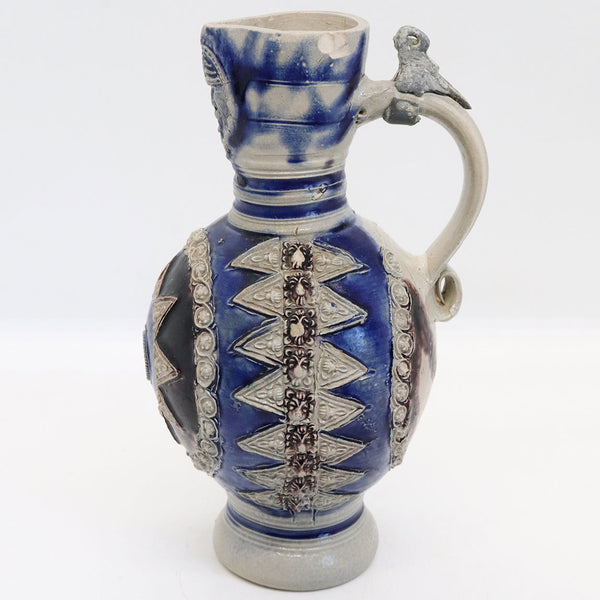 German Westerwald Salt Glazed Stoneware and Pewter Sternkanne Jug