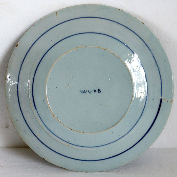 Pair Dutch Delft 't Fortuyn Factory Tin-Glazed Pottery Blue and White Plates