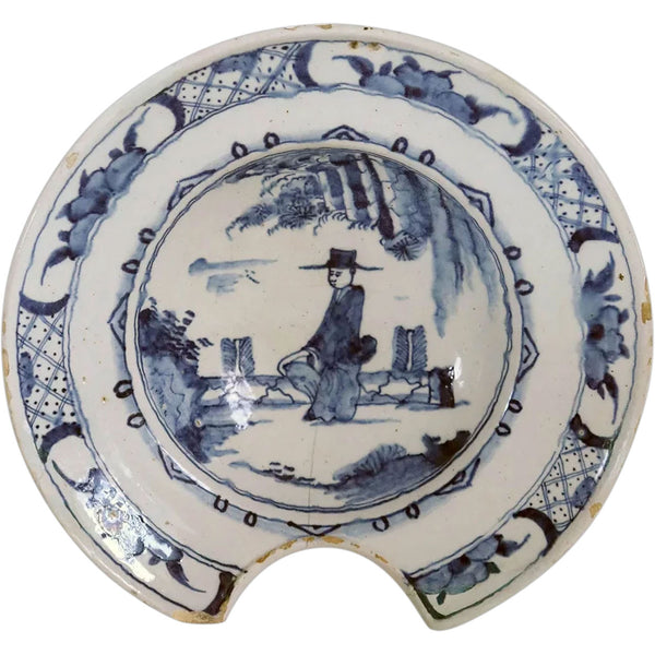 Dutch Delft Chinoiserie Pottery Blue and White Shaving Bowl