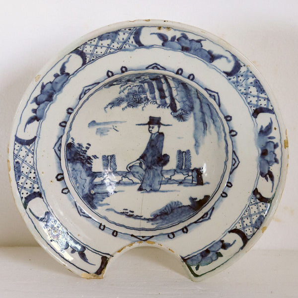 Dutch Delft Chinoiserie Pottery Blue and White Shaving Bowl