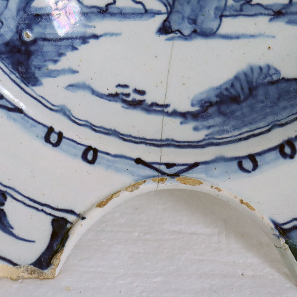 Dutch Delft Chinoiserie Pottery Blue and White Shaving Bowl