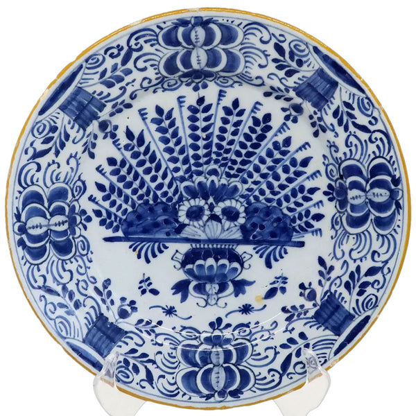 Dutch Delft De Grieksche A Pottery Blue and White Peacock Plate