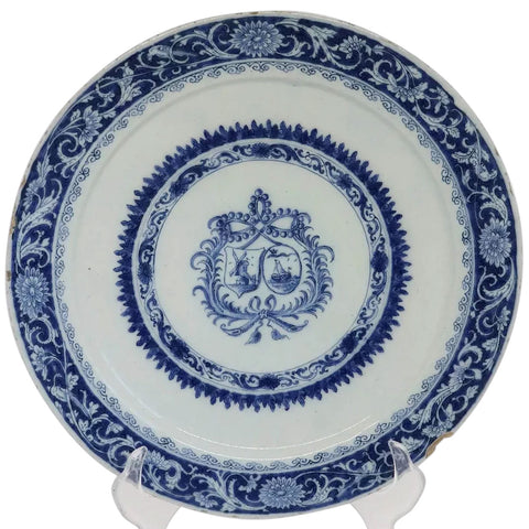 Dutch Delft Tin-Glazed Earthenware Blue and White Armorial Plate