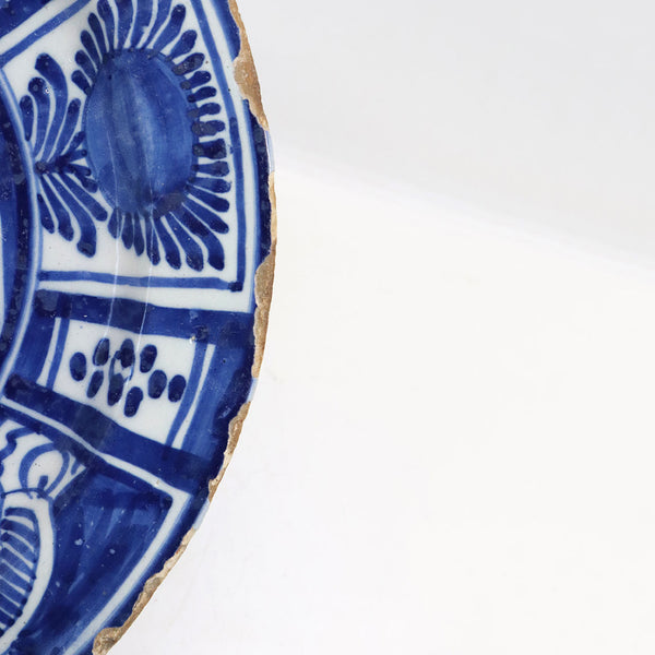 Dutch Delft Tin-Glazed Earthenware Blue and White Peacock Plate