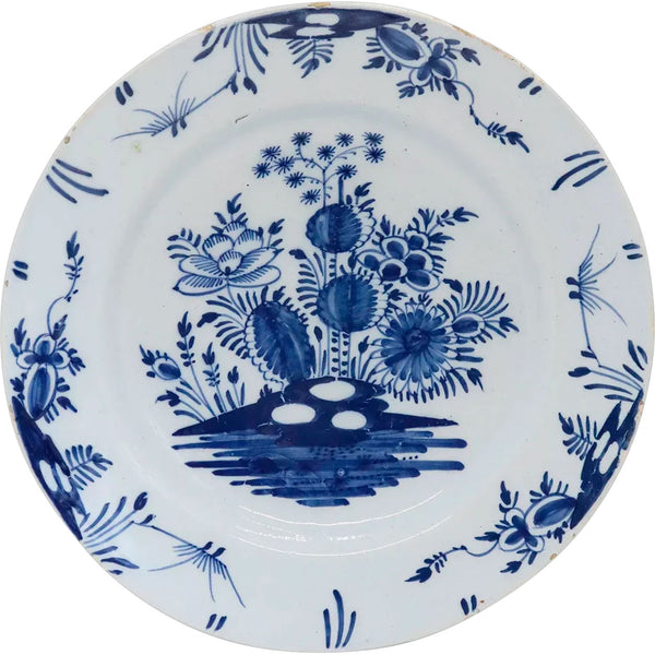 Dutch Delft Tin-Glazed Earthenware Blue and White Floral Plate