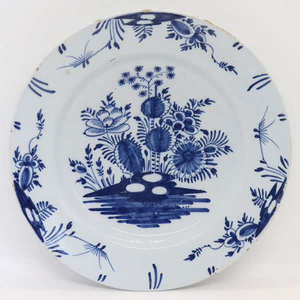 Dutch Delft Tin-Glazed Earthenware Blue and White Floral Plate