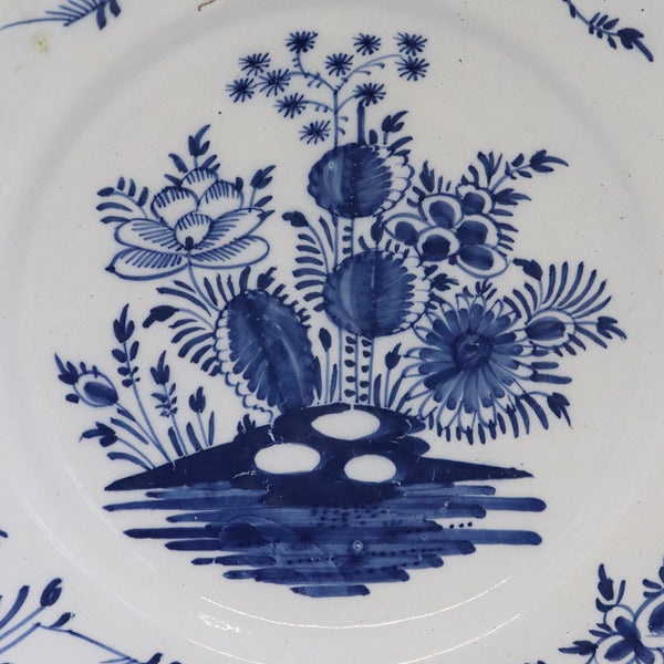 Dutch Delft Tin-Glazed Earthenware Blue and White Floral Plate