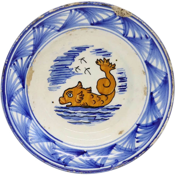 Continental Faience Pottery Dolphin Plate