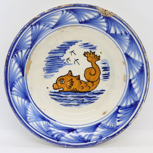 Continental Faience Pottery Dolphin Plate