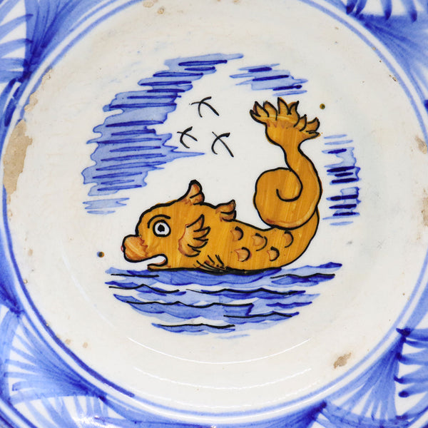 Continental Faience Pottery Dolphin Plate