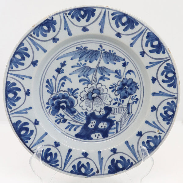 Dutch Delft Tin-Glazed Earthenware Blue and White Floral Plate