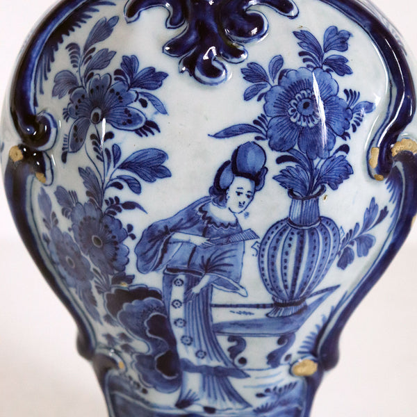 Dutch Delft De Porceleyne Fles Pottery Baluster Vase and Bird Cover