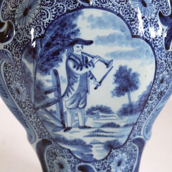 Dutch Delft De Grieksche A Pottery Baluster Vase and Bird Cover