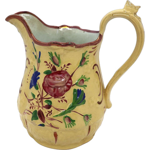 English Victorian Enamel Lustre Pottery Relief Molded Pitcher