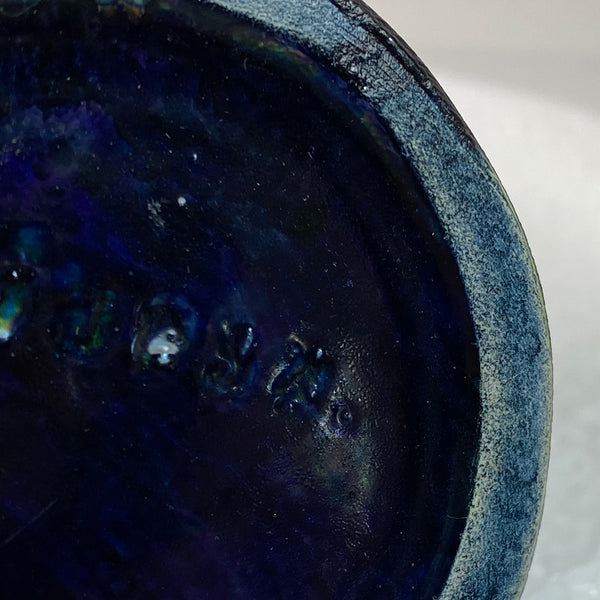Bohemian Art Nouveau Blue Iridescent Pottery Portrait Vase