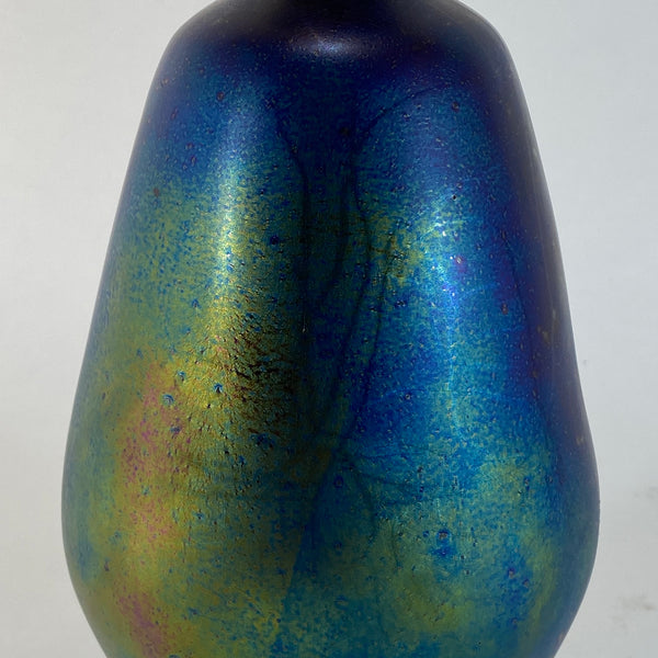 Bohemian Art Nouveau Blue Iridescent Pottery Portrait Vase