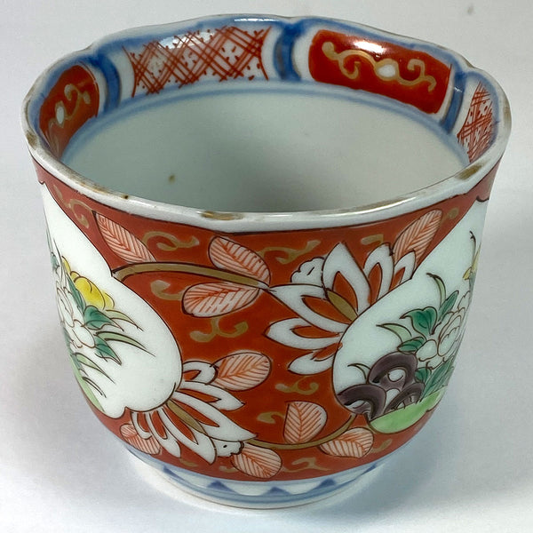 Set of Ten Japanese Porcelain Imari Tea Bowls / Sake Cups with Wooden Box