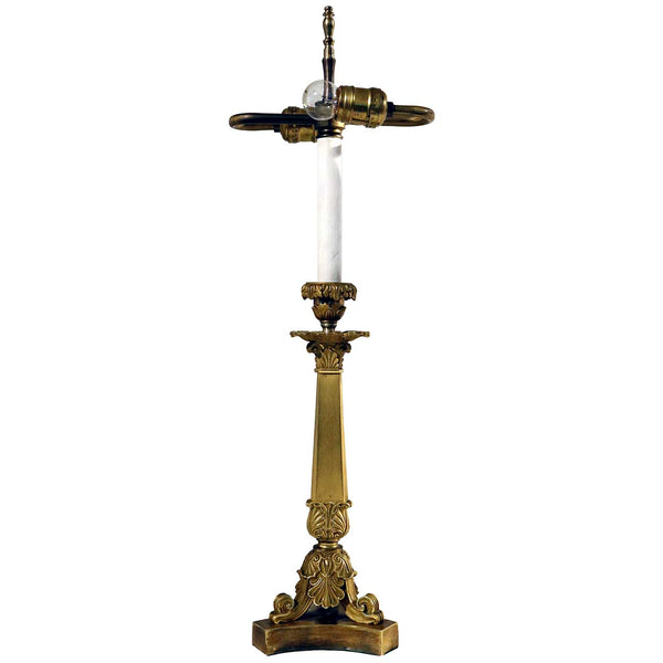 French Empire Revival Gilt Bronze Candlestick Two-Light Table Lamp