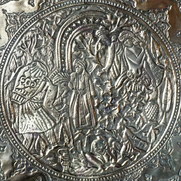 Persian Brass Repousse Square Platter