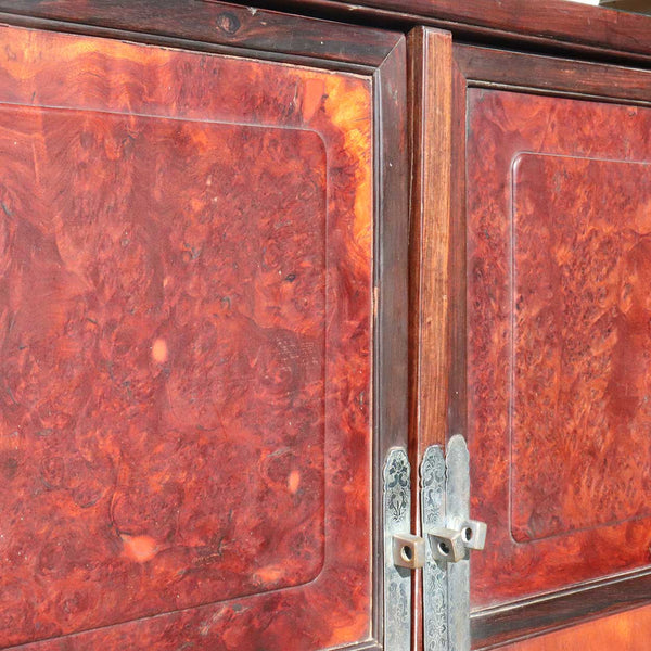Chinese Qing Rosewood and Burled Hardwood Cabinet