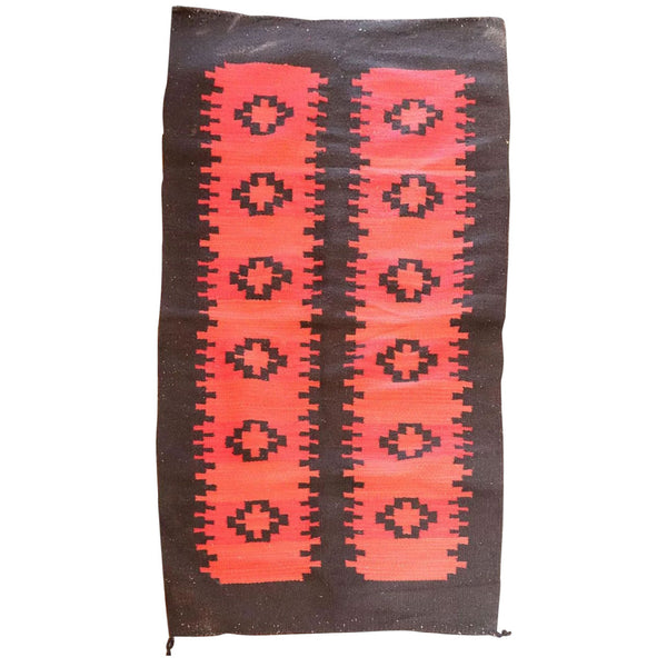 Native American Navajo Granado Revival Wool Crystal Red and Black Blanket