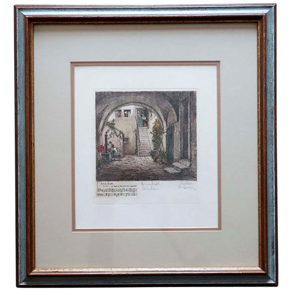 Vintage After HERTA CZOERNIG Hand Colored Etching, Home of Joseph Haydn