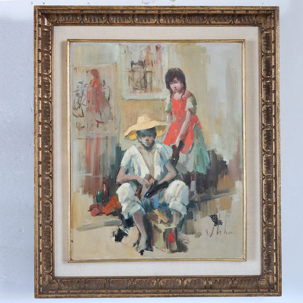 Vintage VLADAN STIHA Oil on Canvas Painting, Shoeshiner