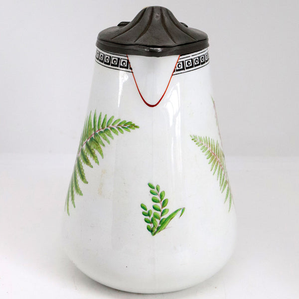 English Victorian R. Broadhead & Co. Pewter & Ceramic Fern and Foxglove Milk Jug