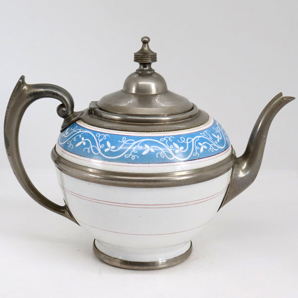 American Manning, Bowman & Co. Pewter and Enamel Graniteware Teapot