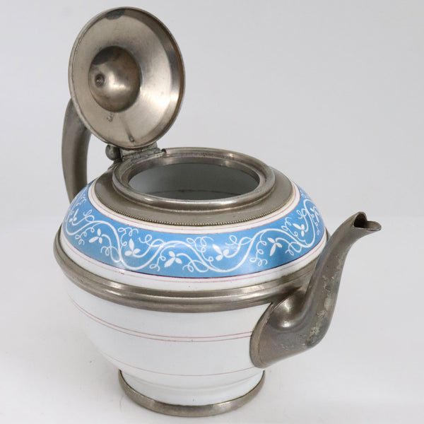 American Manning, Bowman & Co. Pewter and Enamel Graniteware Teapot