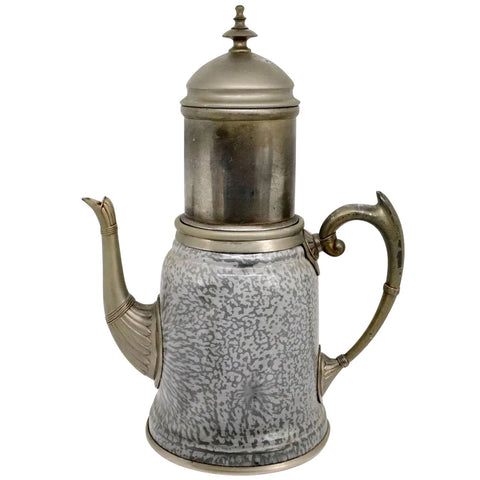 American Manning, Bowman & Co. Metal Trimmed Graniteware Enamel Coffee Pot