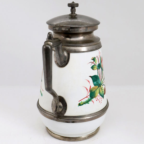 American Manning, Bowman & Co. Pewter Trimmed Graniteware Enameled Coffee Pot