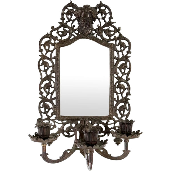 American Bradley & Hubbard Cast Iron Three-Candle Beveled Mirrored Sconce