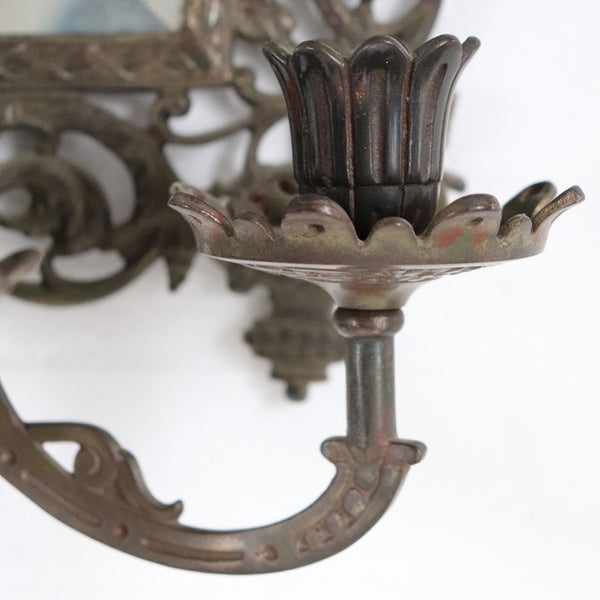 American Bradley & Hubbard Cast Iron Three-Candle Beveled Mirrored Sconce