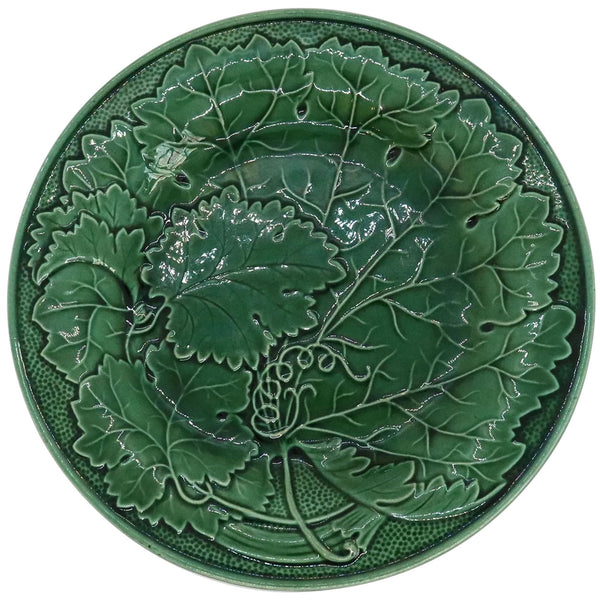 French Montereau Green Faience Relief Moulded Cabbage Leaf Plate