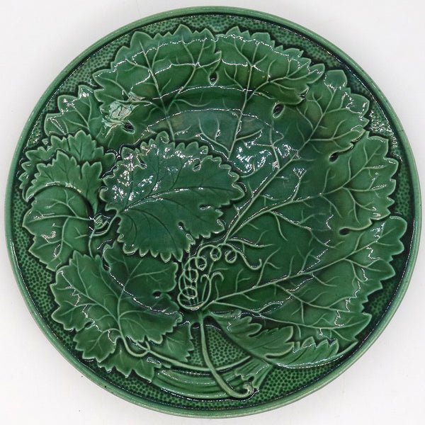 French Montereau Green Faience Relief Moulded Cabbage Leaf Plate