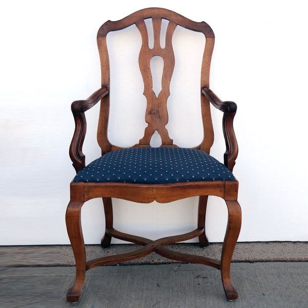 Set Six Italian Rococo Revival Walnut Upholstered Seat Dining Chairs