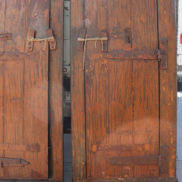 Indian Iron Mounted Painted Teak Panelled Double Door