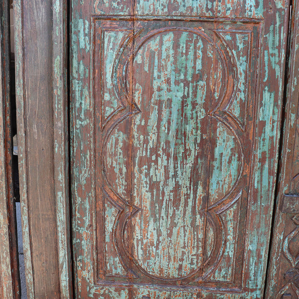 Indian Iron Mounted Painted Teak Panelled Double Door