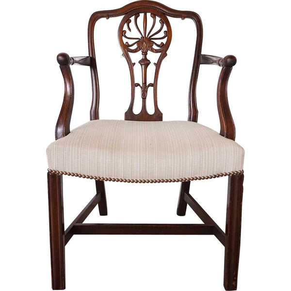 English Chippendale Style Mahogany Upholstered Open Armchair