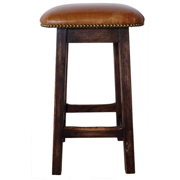 English Arts and Crafts Style Oak and Leather Custom Crafted Bar Stool