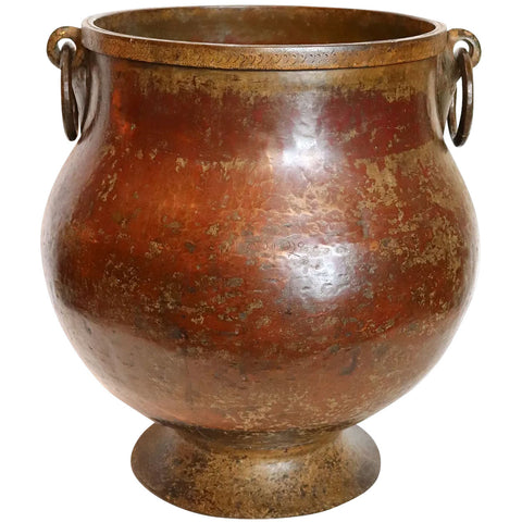 Large South Indian Hammered Copper and Brass Footed Water Storage Pot / Planter