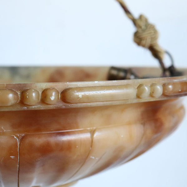 Italian Art Deco Alabaster Bowl-Form Three Light Pendant Light