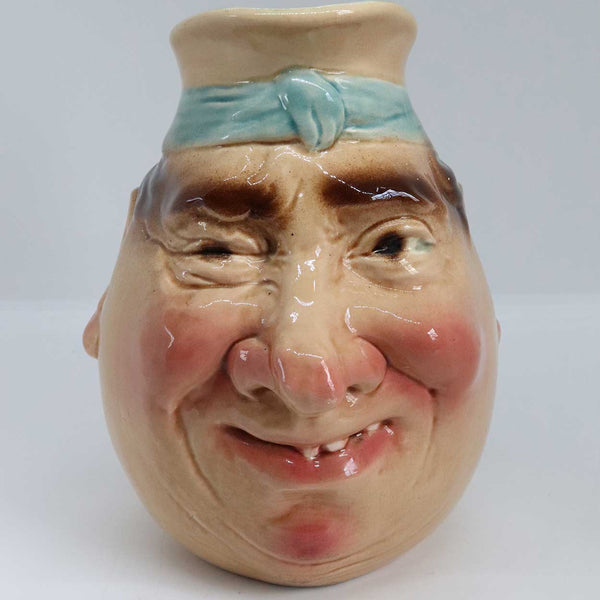 Large French Sarreguemines Majolica Pottery Jolly Fellow Face Character Jug