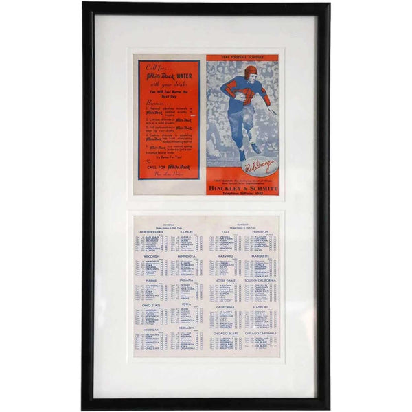Vintage Framed American Illinois Red Grange 1941 College Football Schedule