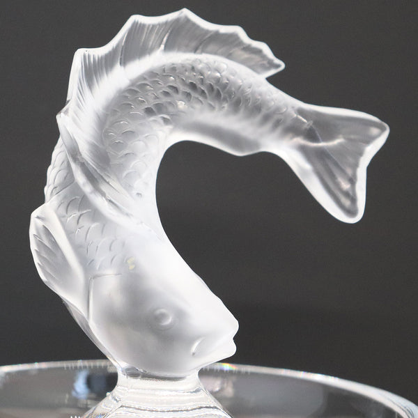 Pair of Vintage French Lalique Crystal Leaping Goujon Fish Pin Trays
