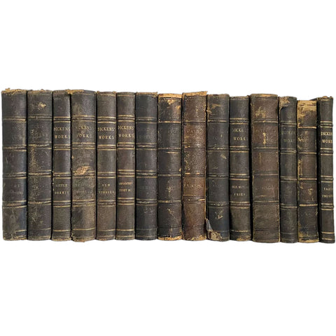 Set of 15 Leather Books: Petersons' Uniform Edition of Dickens' Works