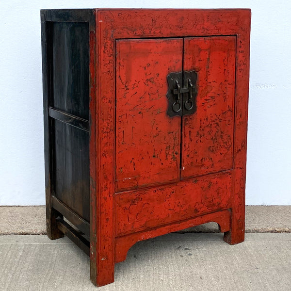 Chinese Qing Red Lacquer Wooden Side Cabinet