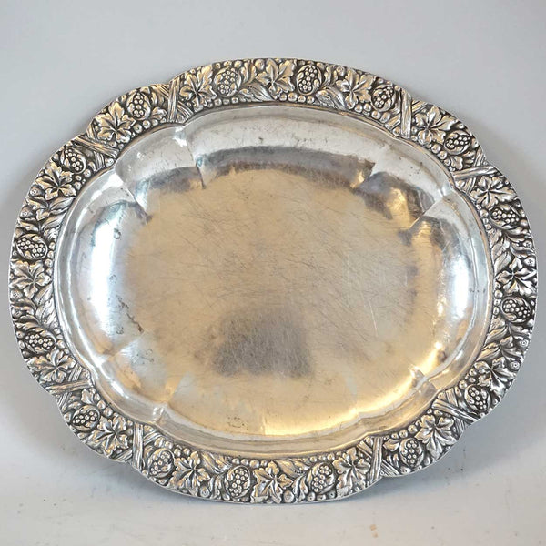 Large European Baroque Silver Floral Repousse Oval Serving Dish