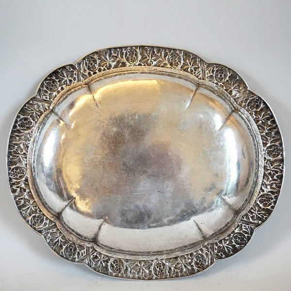 Large European Baroque Silver Floral Repousse Oval Serving Dish